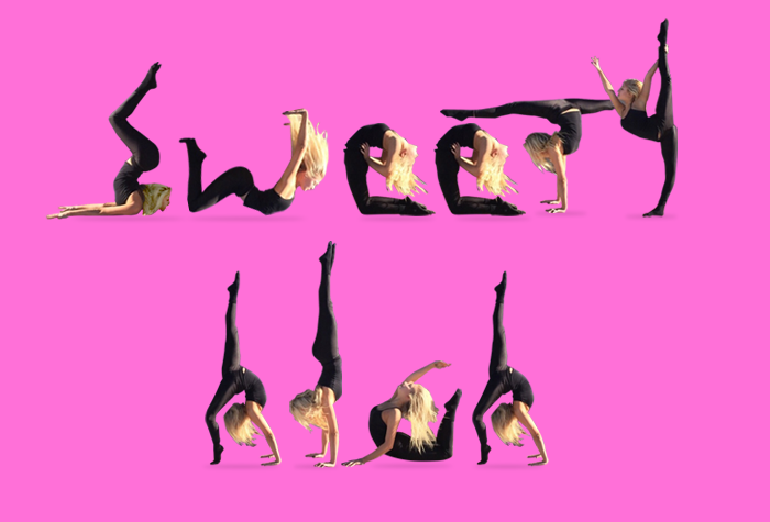 girl spelling out 'Sweety High' with her body