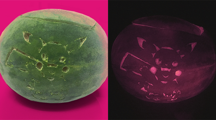 Pikachu carved watermelon for Halloween