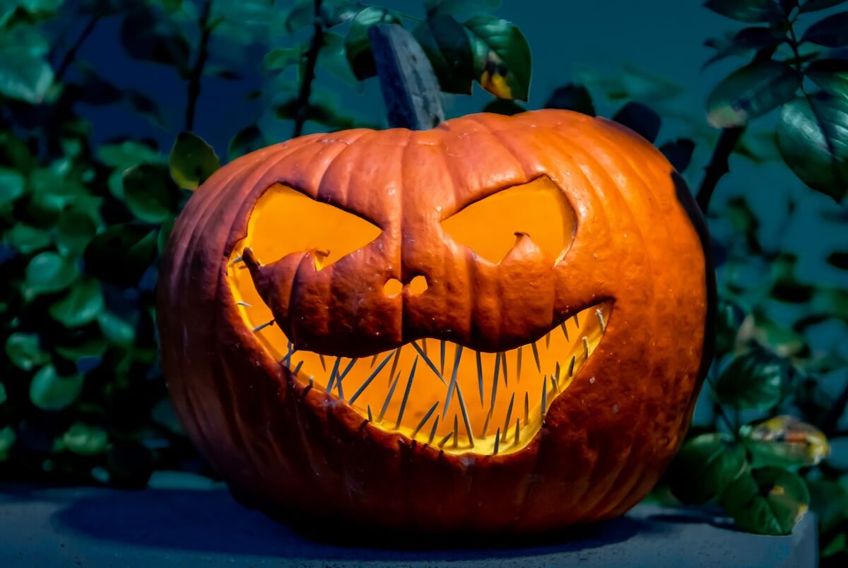 Shutterstock: Evil Grinning Halloween Jack-O-Lantern In The Night