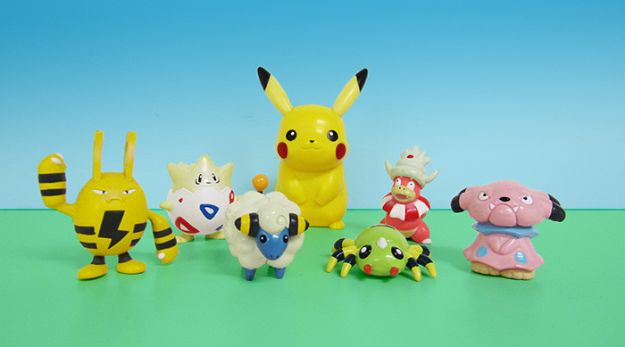 Pokémon toys: Pikachu, Elekid, Togepi, Mareep, Spinarak, Slowking and Snubbull