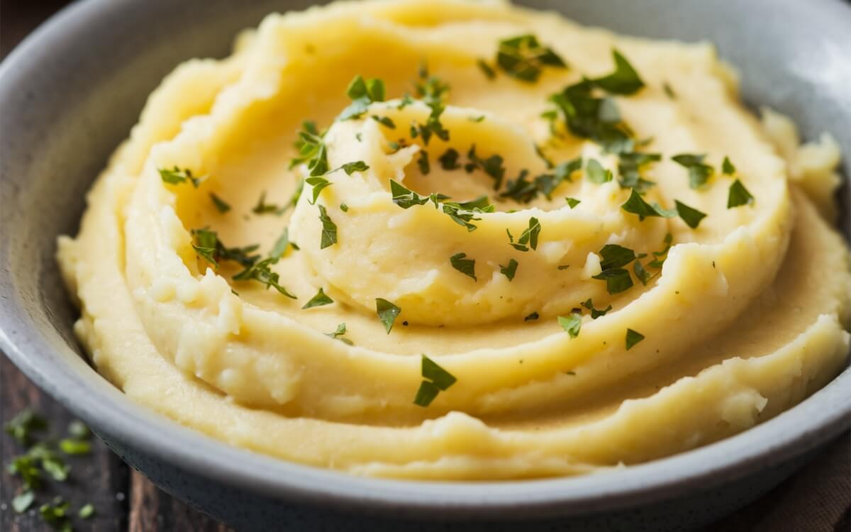 Shutterstock: Mashed Potatoes: Smooth, creamy potatoes, mashed with butter and milk, a classic side dish for nearly any meal.