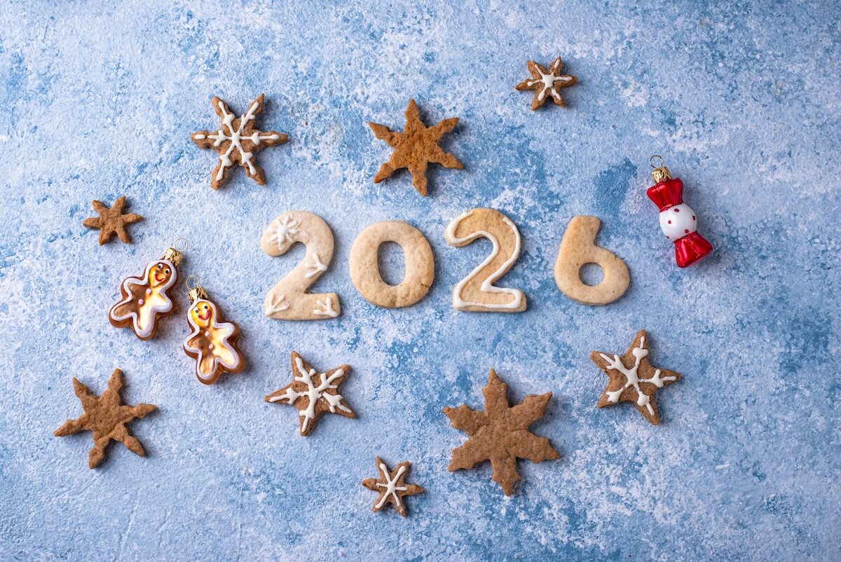 Shutterstock: Festive New Year's cookies in the shape of 2026