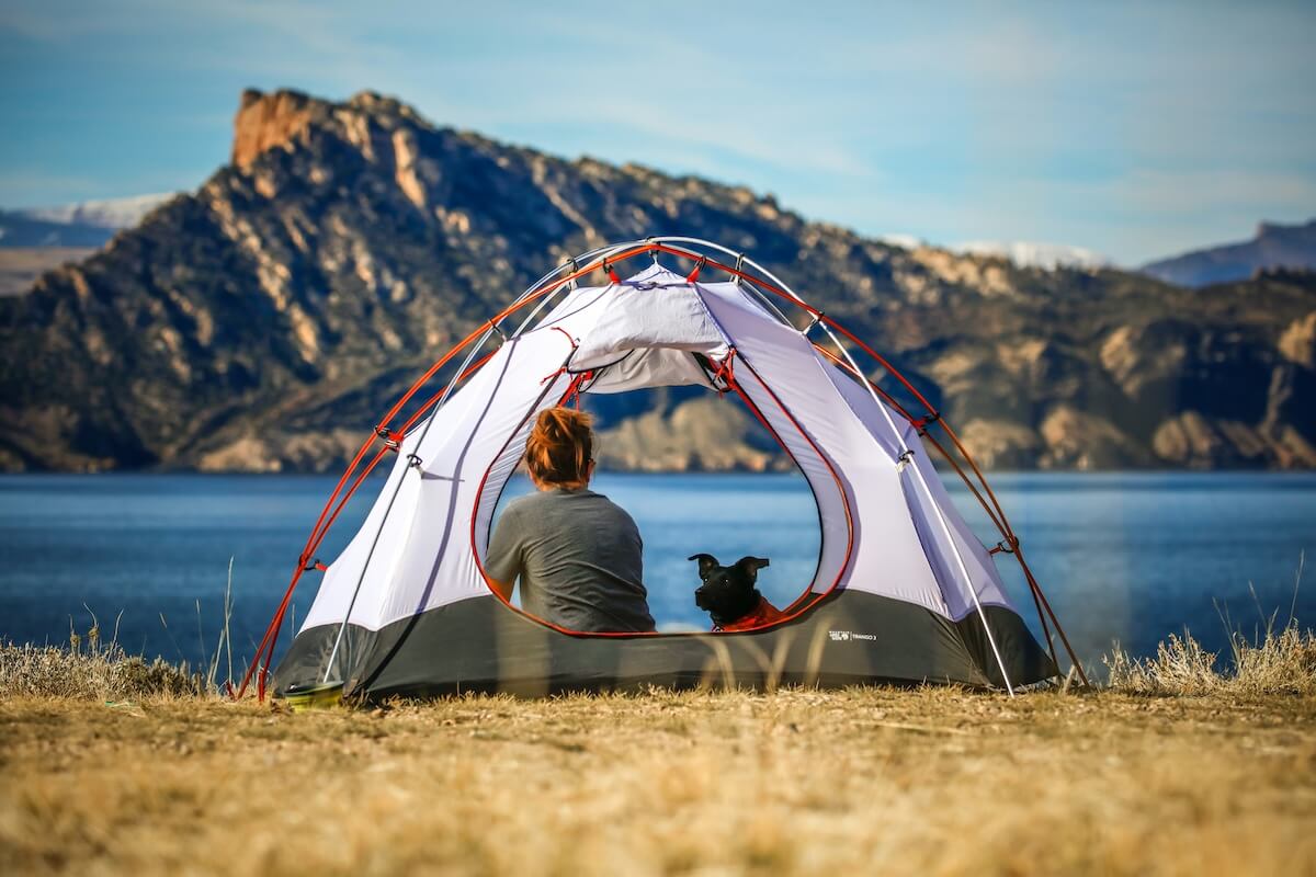 Unsplash: Woman and dog in tent by Patrick Hendry
