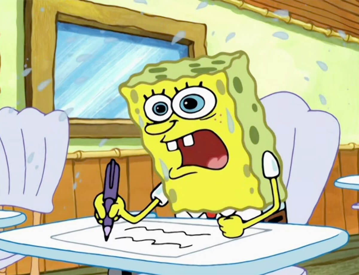 SpongeBob SquarePants: SpongeBob freaking out over test/essay