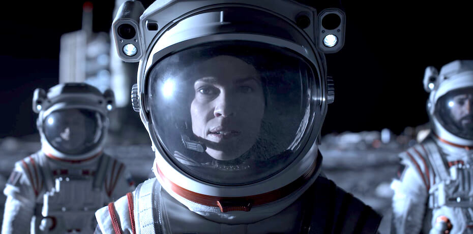 Away: Hilary Swank in astronaut costume