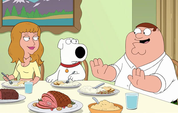 Family Guy: Brian and Peter at dinner table