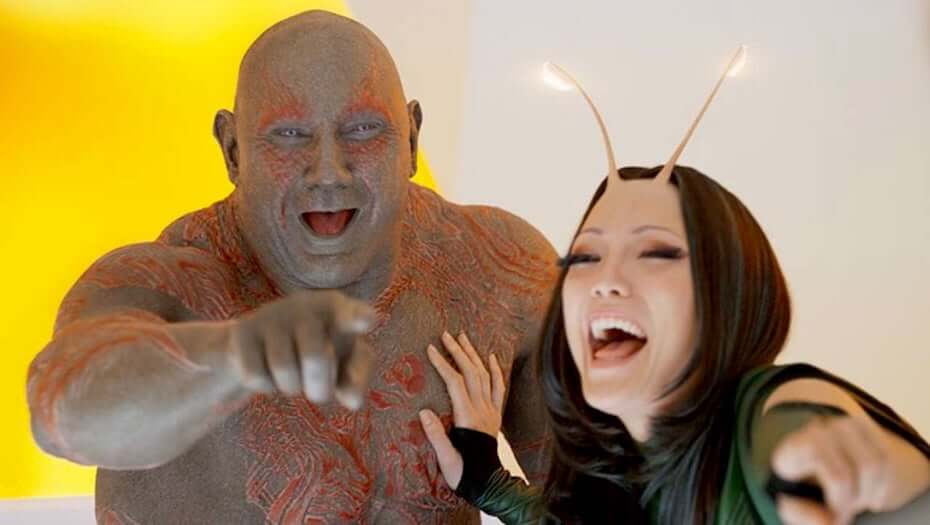 Guardians of the Galaxy Vol 2 Dave Bautista as Drax and Pom Klementieff as Mantis