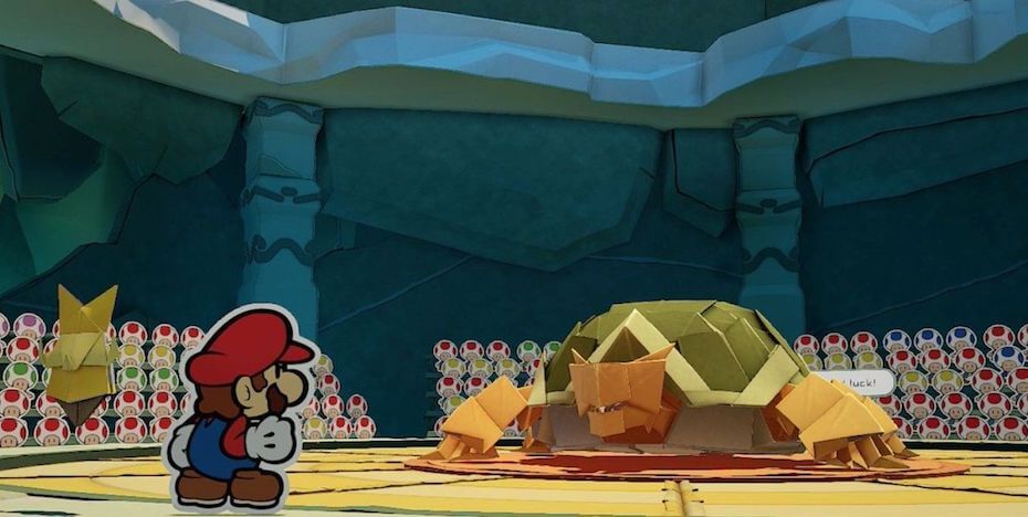 Paper Mario: The Origami King earth vellumental battle
