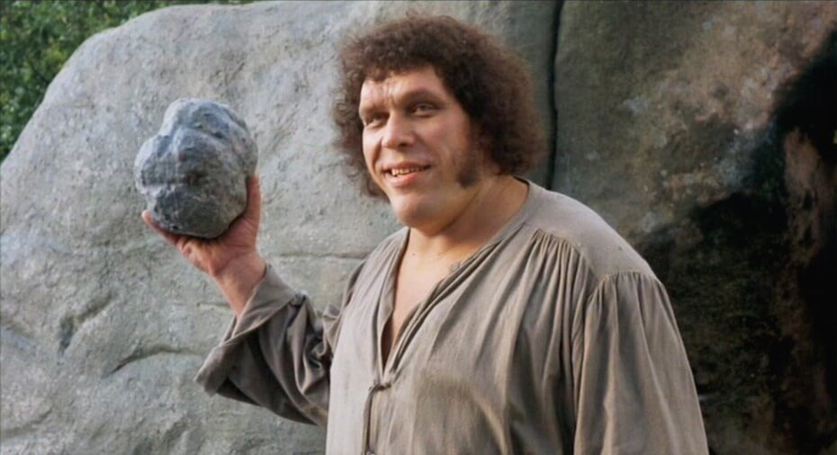 The Princess Bride: André the Giant as Fezzik holding a rock