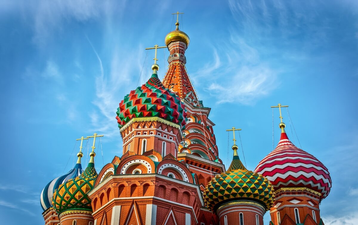 Shutterstock: St. Basil's Cathedral rises above Red Square against backdrop of sky. Moscow, Russia.