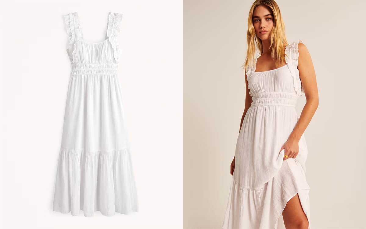 abercrombie ruffle strap textured maxi dress
