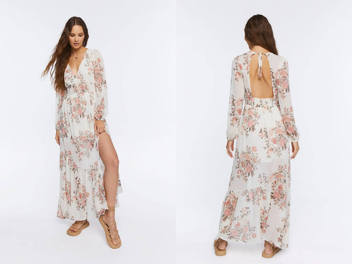 forever 21 floral print peasant sleeve maxi dress