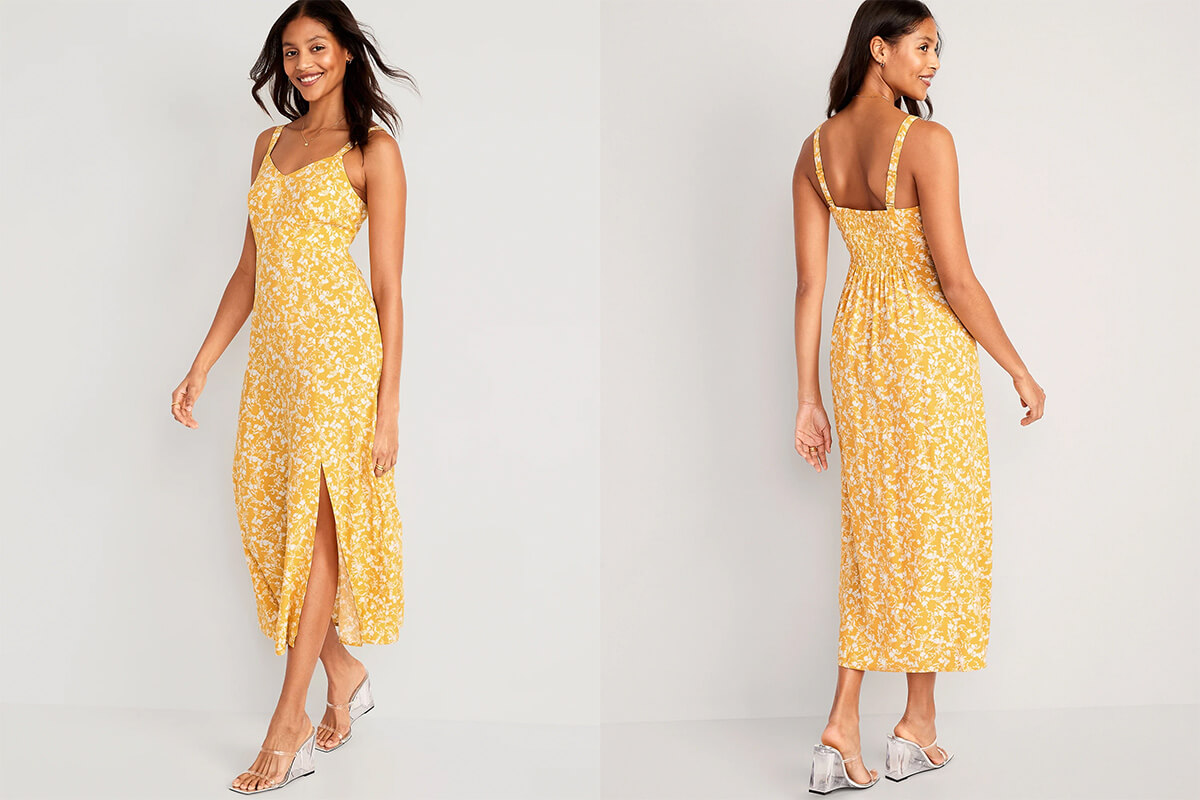 old navy yellow floral maxi slip dress