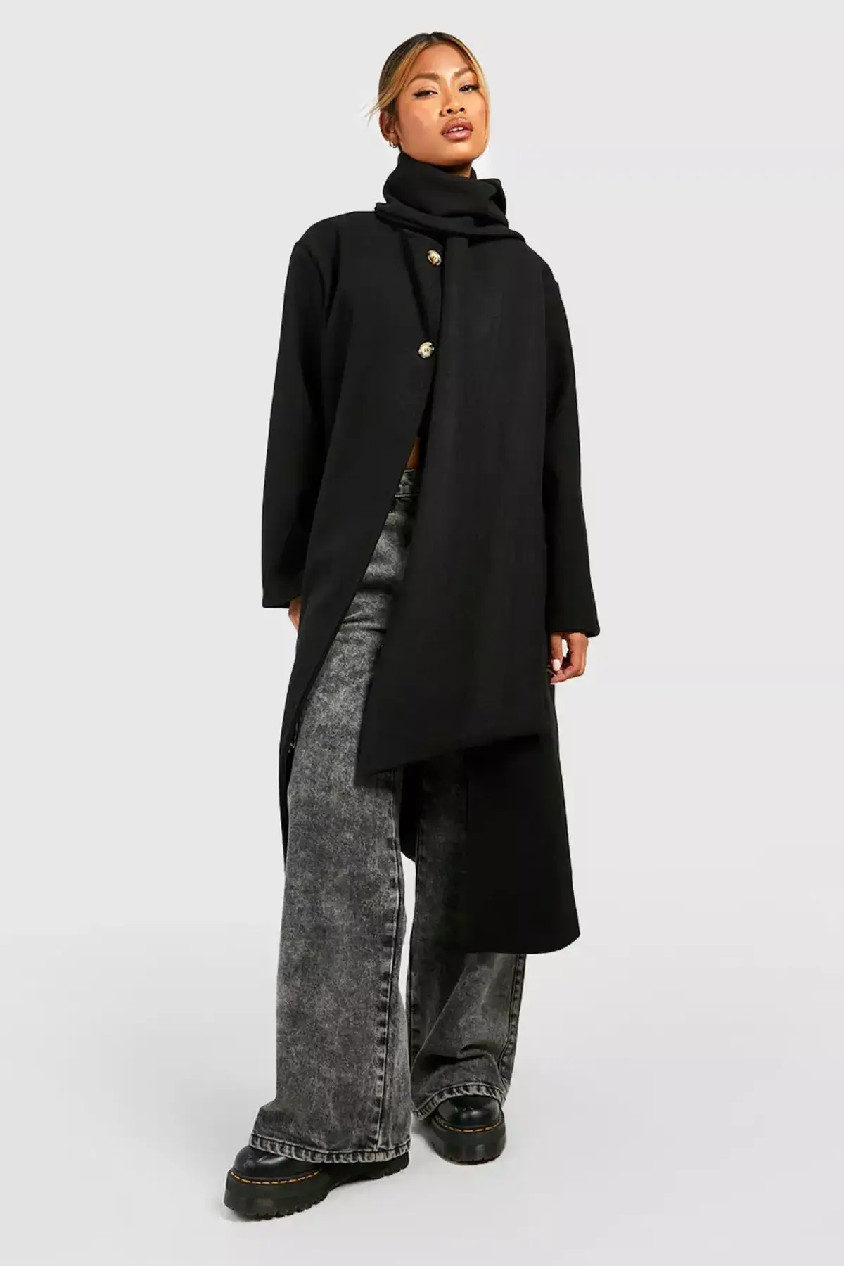 boohoo scarf wool midi coat