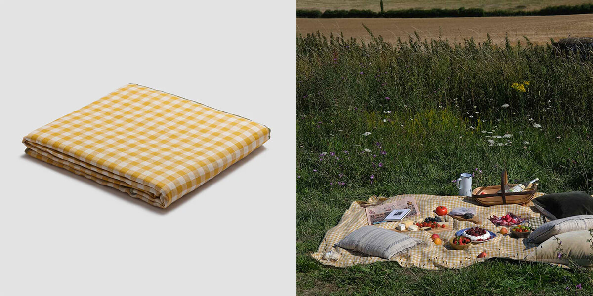 Piglet in Bed Honey Gingham Linen Tablecloth