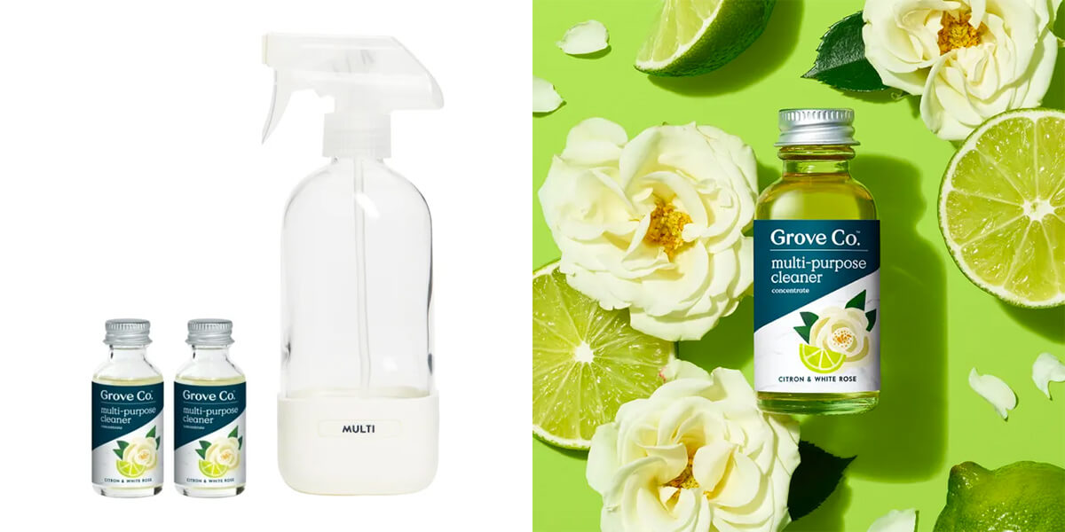 Grove Multi-Purpose Cleaner Concentrate + Reusable Cleaning Glass Spray Bottle - Slide & Snap