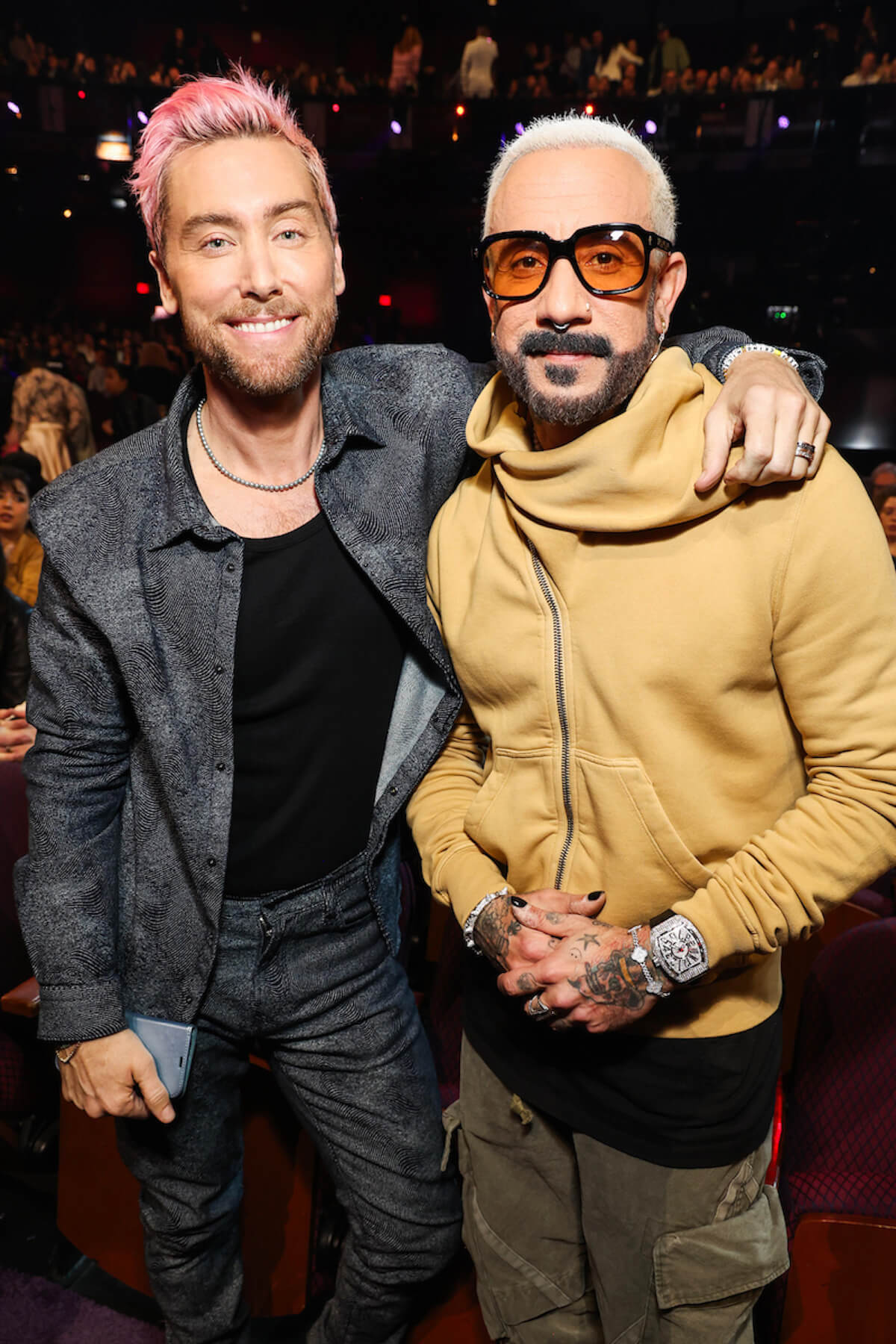 LOS ANGELES, CALIFORNIA - APRIL 01: (FOR EDITORIAL USE ONLY) (L-R) Lance Bass and AJ McLean attend the 2024 iHeartRadio Music Awards at Dolby Theatre in Los Angeles, California on April 01, 2024. Broadcasted live on FOX. (Photo by Kevin Mazur/Getty Images for iHeartRadio)