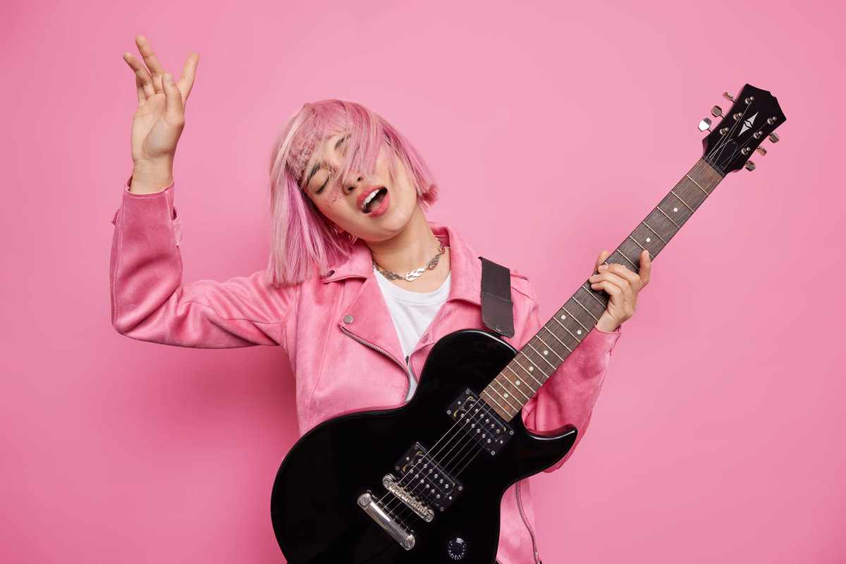 pink girl rocking out