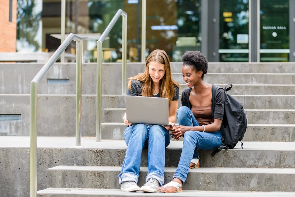 Shutterstock: Young female college students