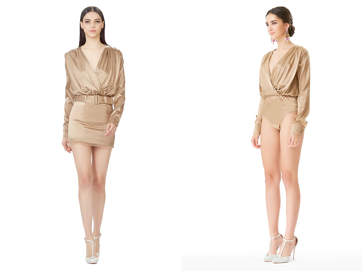 ivan young silk satin high waist plunging body suit