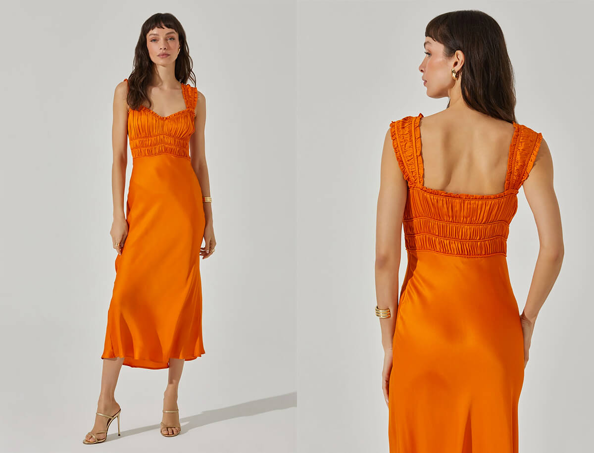 Summer Oranges - ASTR The Label Enola Satin Smocked Midi Dress