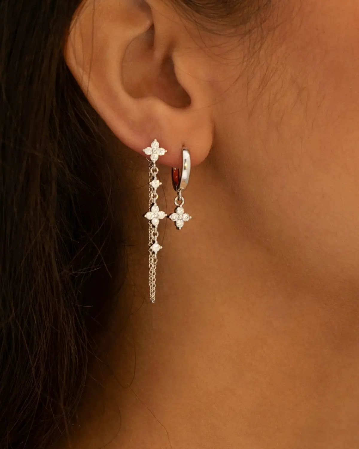 en route silver clove drop earrings