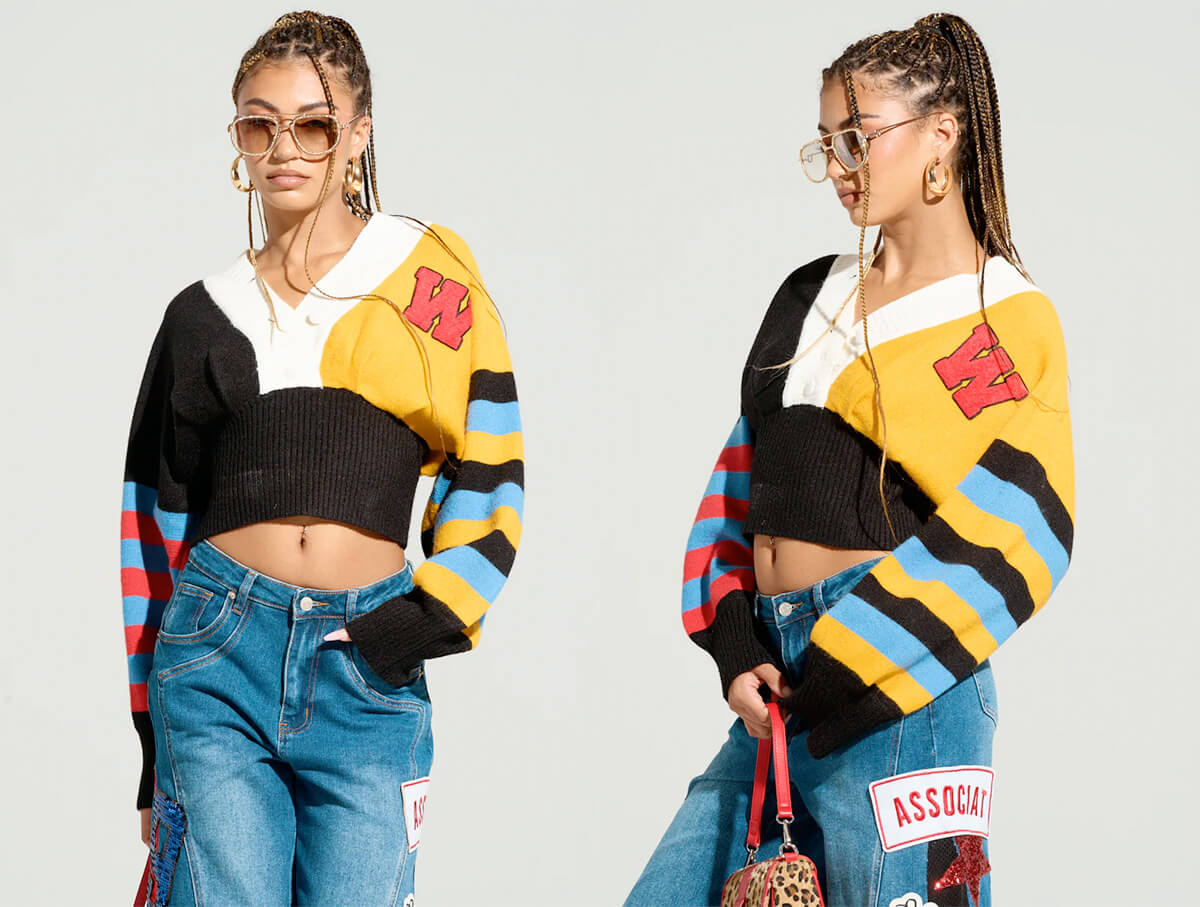 AKIRA Varsity Stripes Button Down Sweater