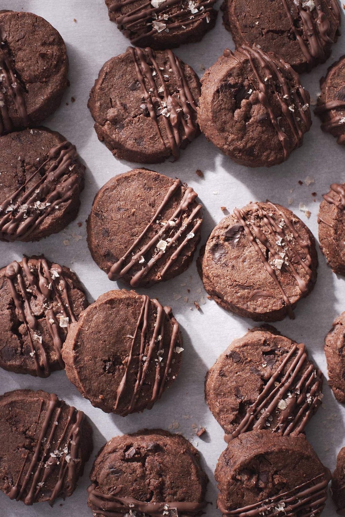 teak and thyme salted chocolate sable cookies