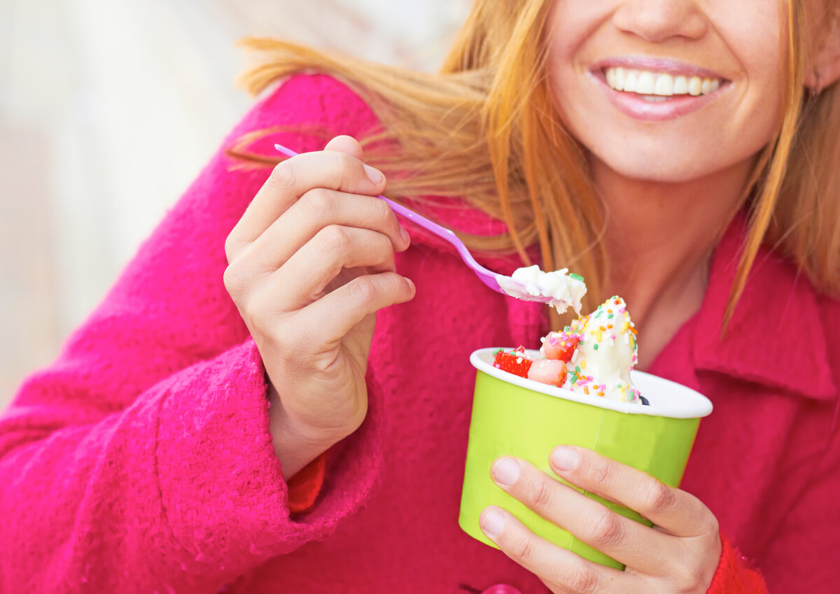 happy woman with froyo
