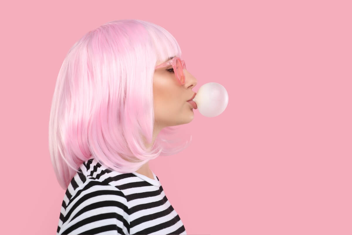 pink wide blowing bubblegum
