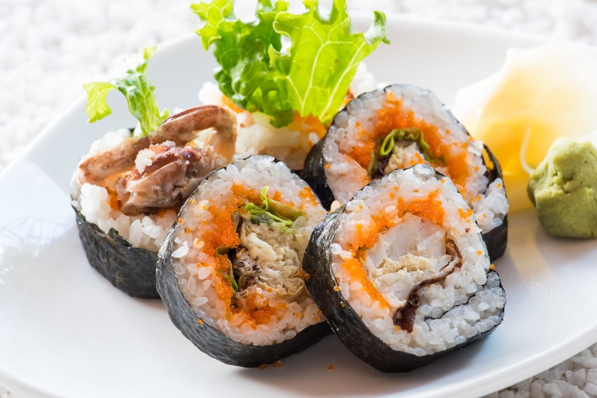 Shutterstock: Soft Shell Crab or Spider Roll in the white plate