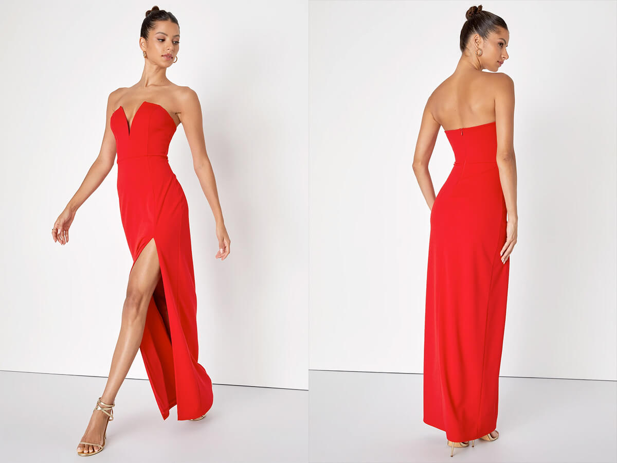 Lulus Dedicated to Glamour Red Strapless Maxi Dress