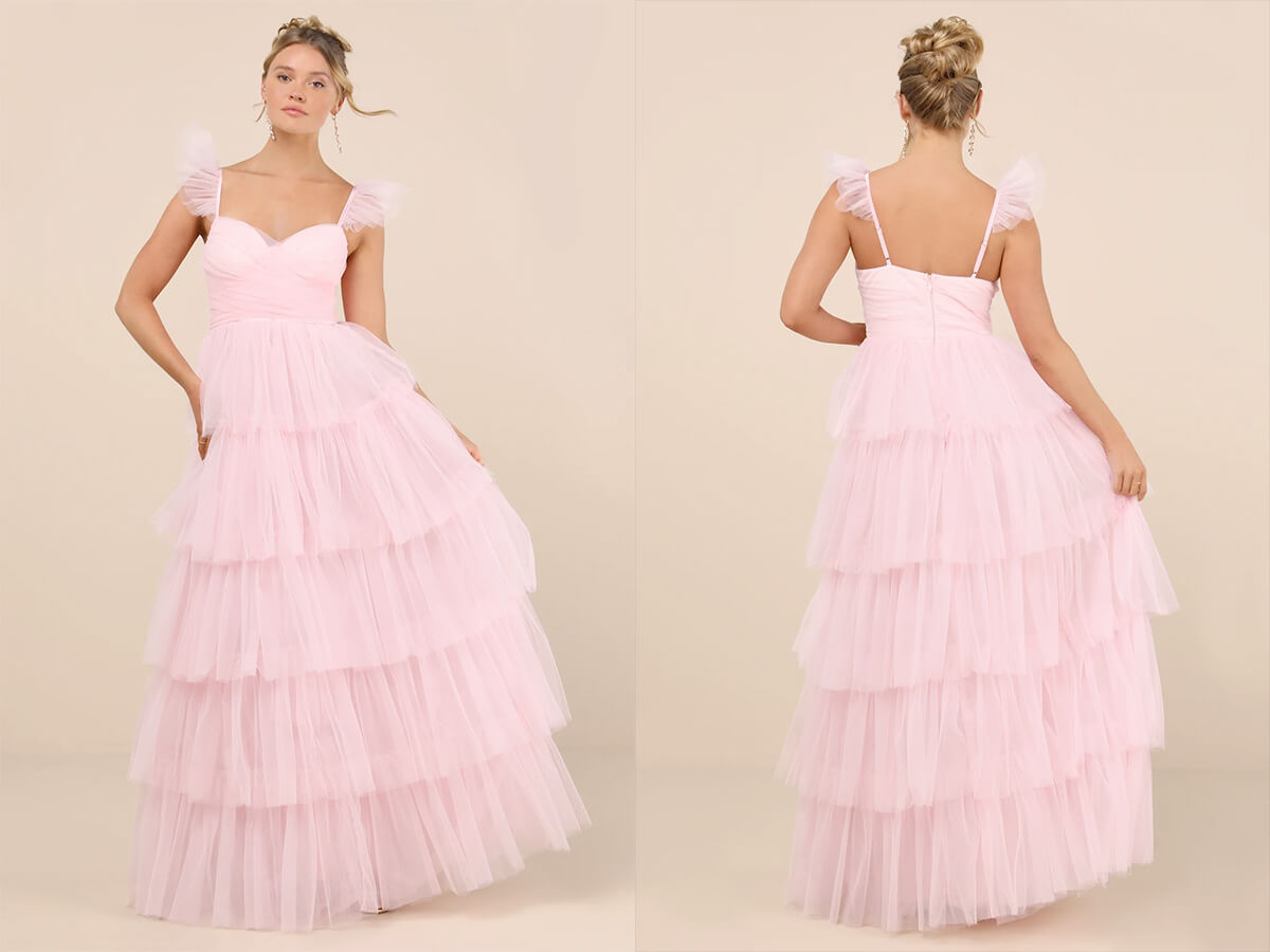 Lulus Fabulous Pose Light Pink Tulle Ruffled Tiered Maxi Dress