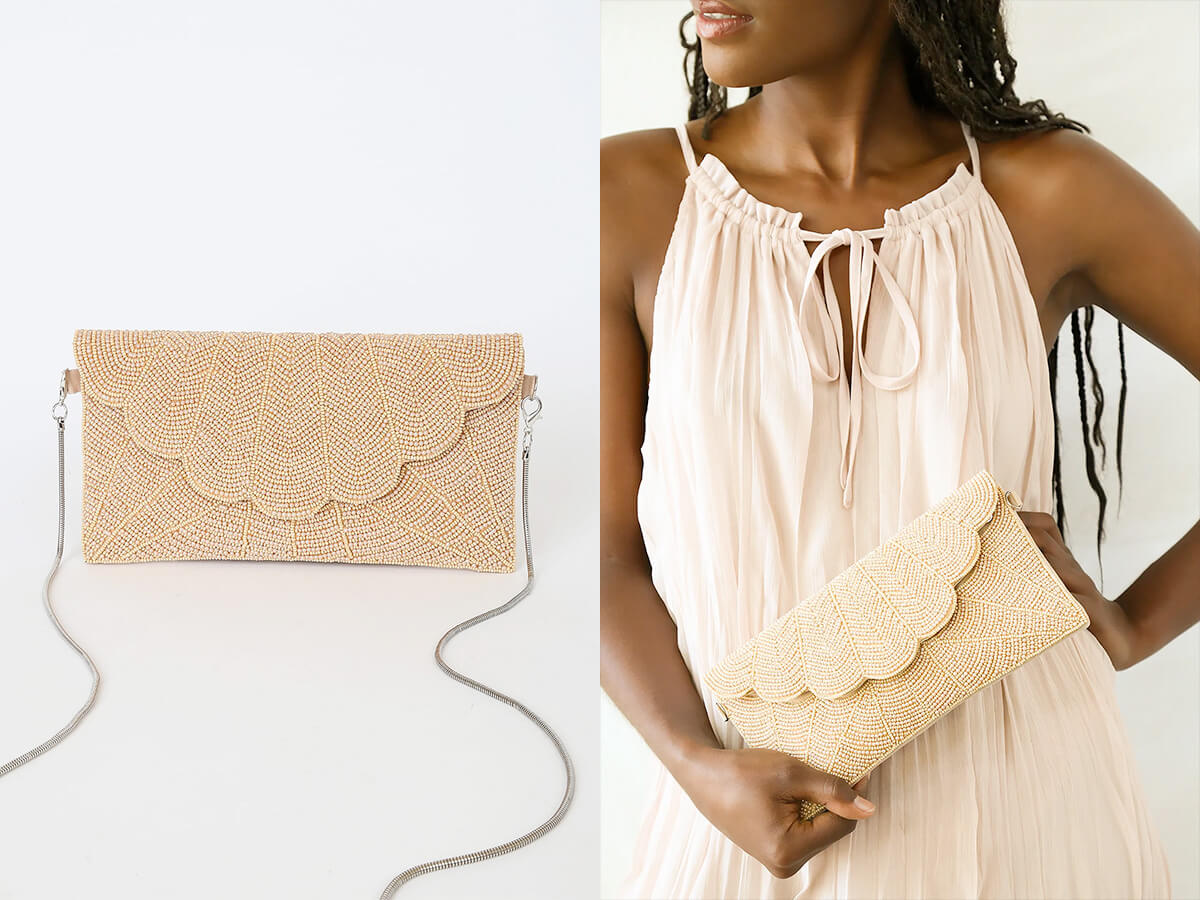 Lulus Junipero champagne beaded clutch