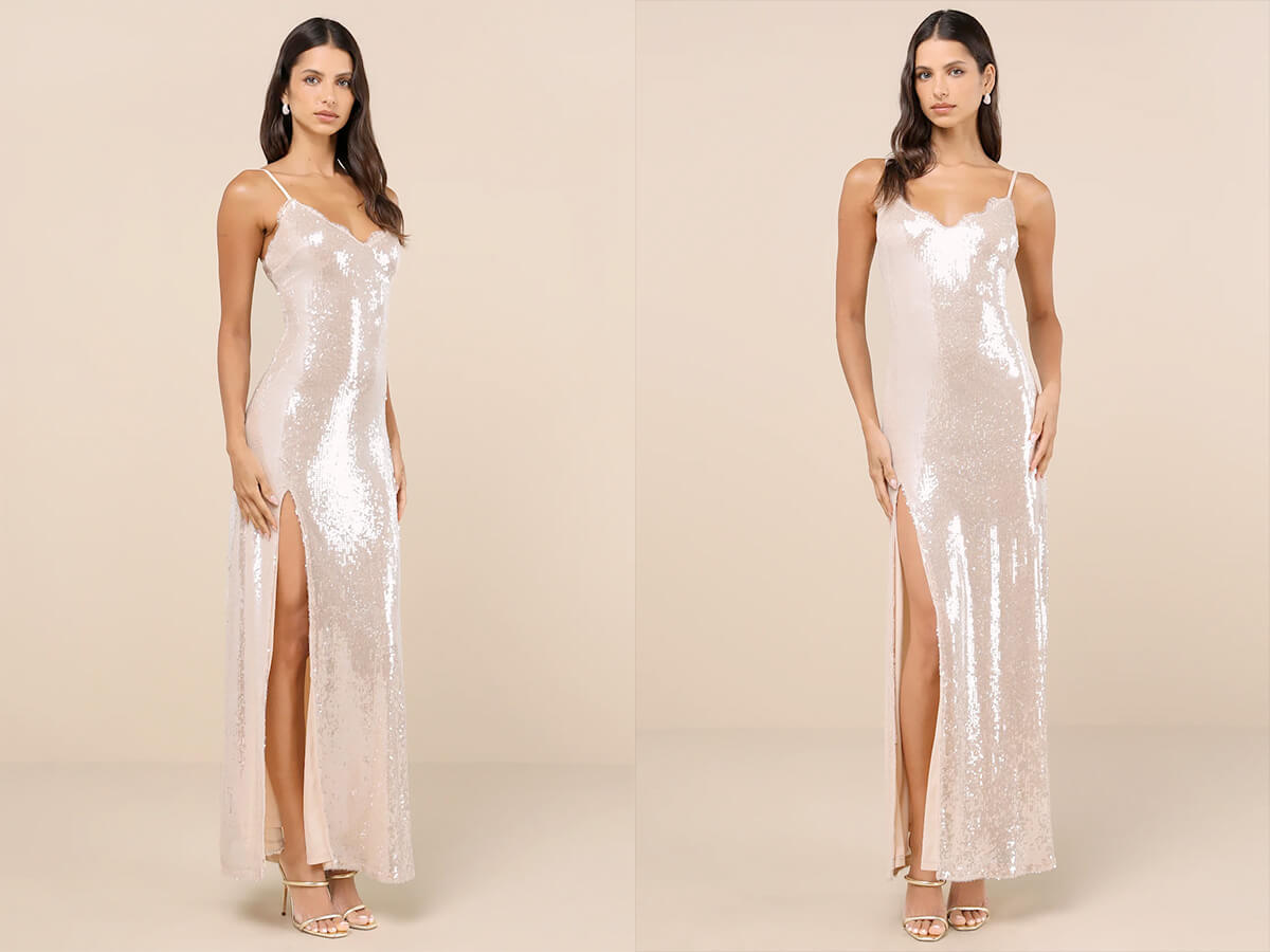 Lulus Loving Shimmer Champagne Sequin Lace Sleeveless Maxi Dress