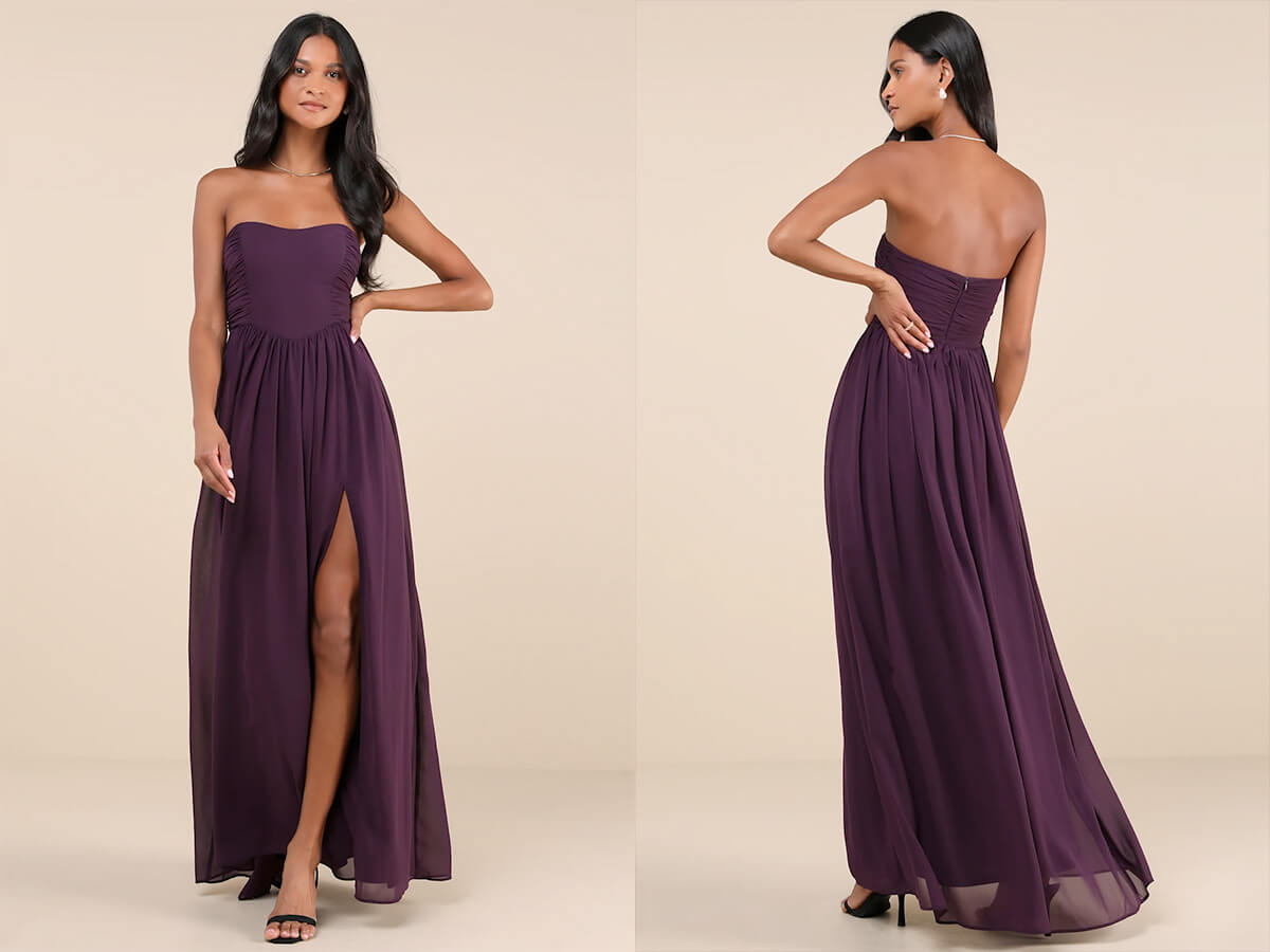 Lulus Luxe Favorite Dark Purple Strapless Ruched Maxi Dress