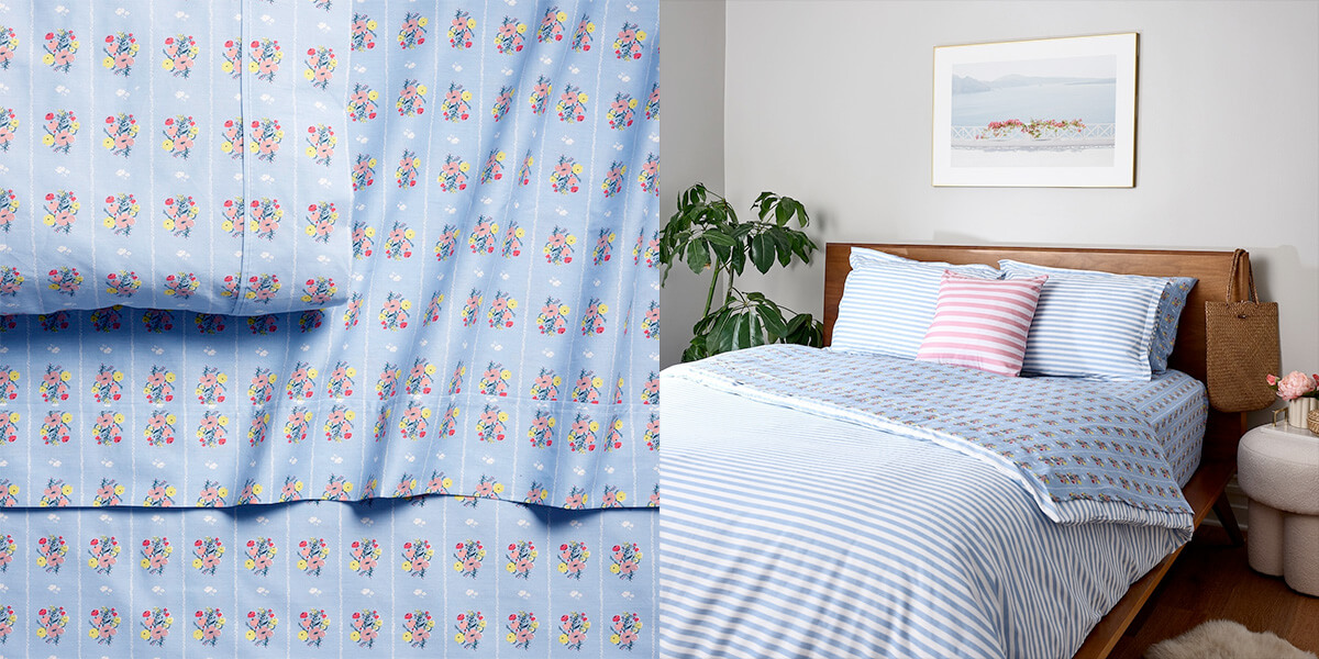 Bright Posies & Stripe Brushed Cotton Sheet Set by Alison Janssen Studio