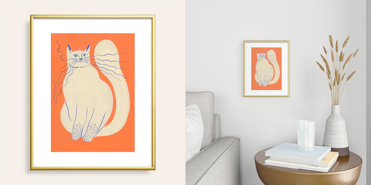 Cat on Orange Background Art Print by Agathe Singer