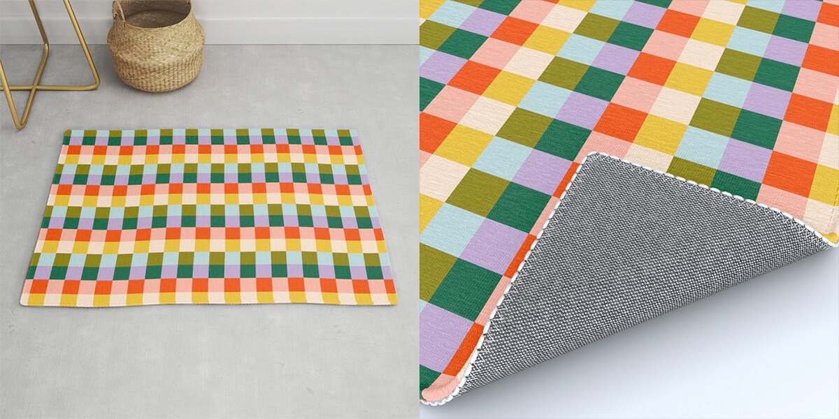 Checkered Rainbow Retro Vibe Rug by Gabi Thomeu