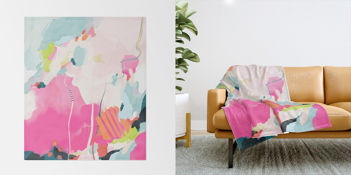 Pink Sky II Throw Blanket by lalunetricotee Art Paintings