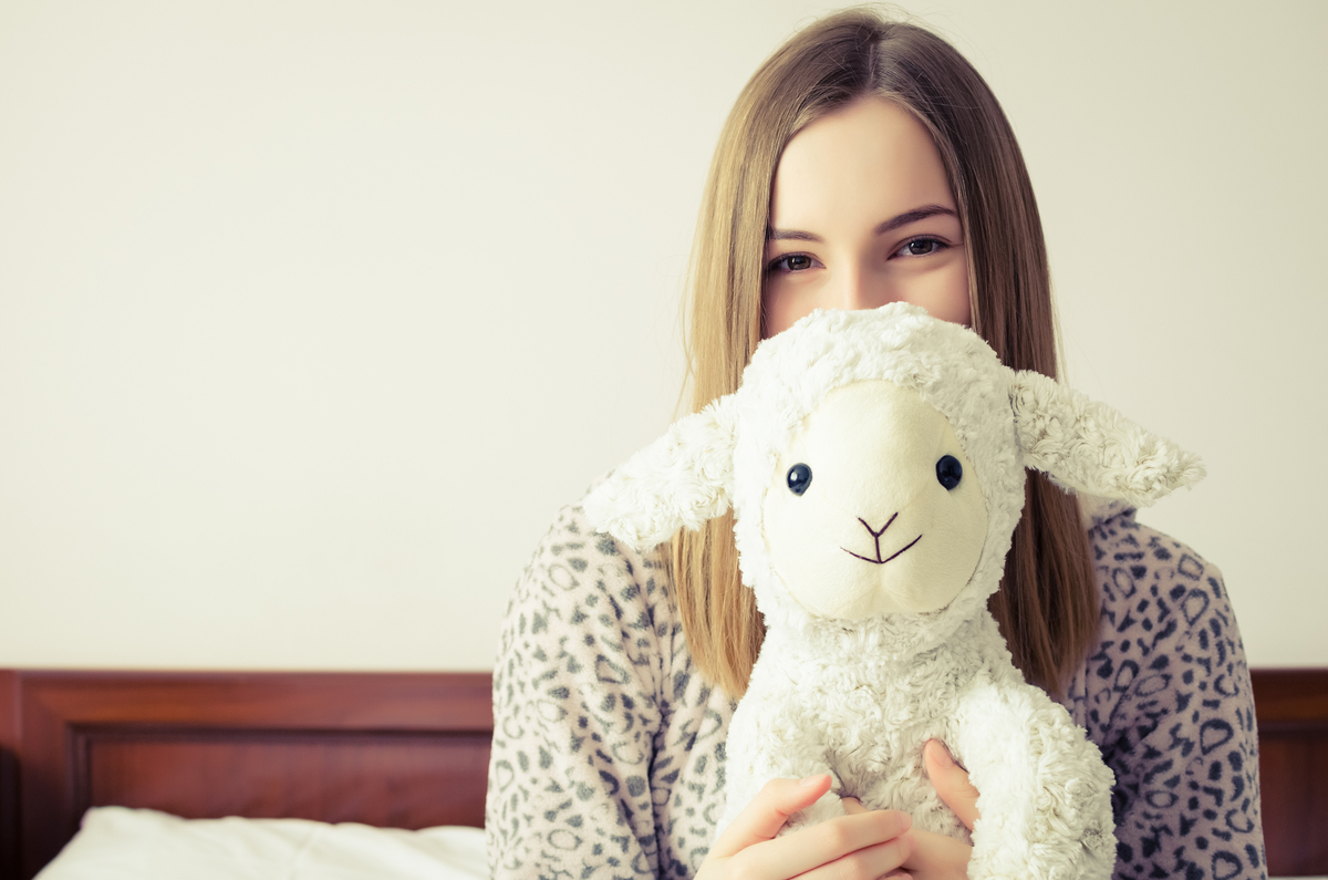 woman with a stuffed animal