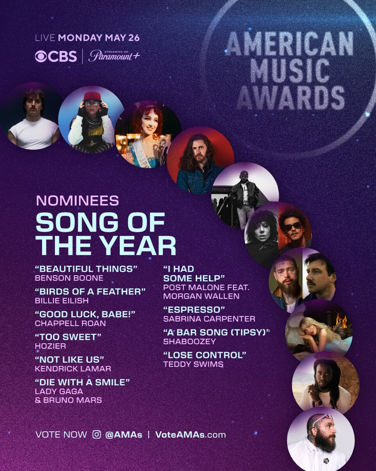 American Music Awards 2025: Song of the Year nominees