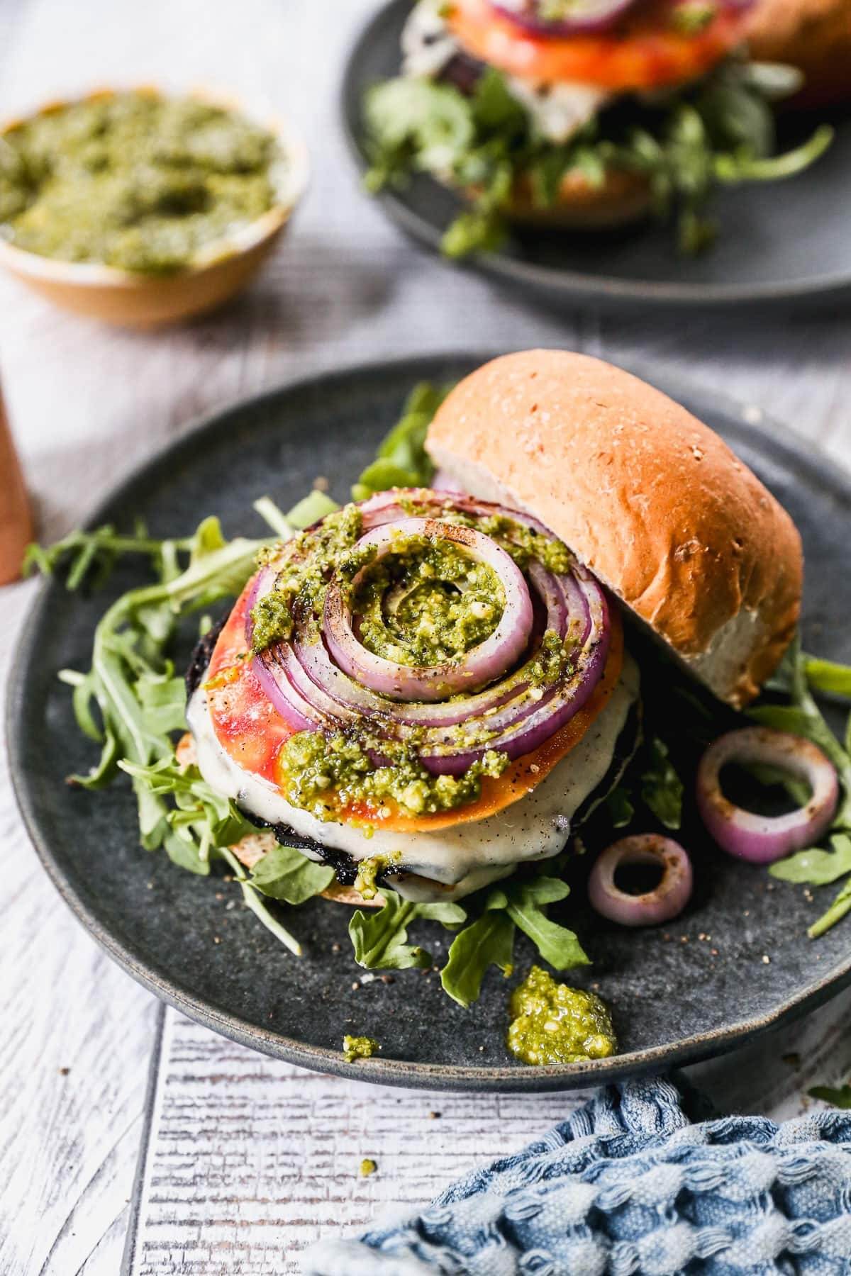 well plated portobello mushroom burger