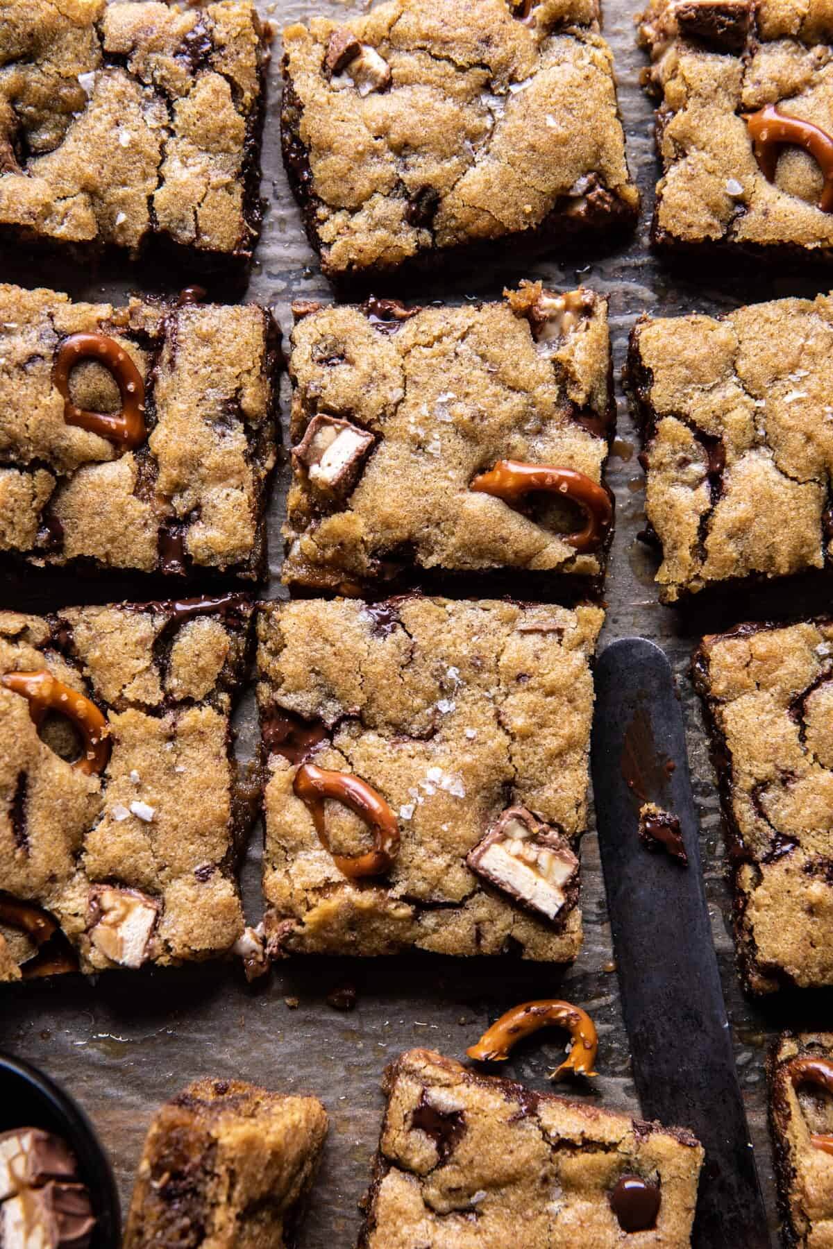 half-baked harvest pretzel snicker cookie bars
