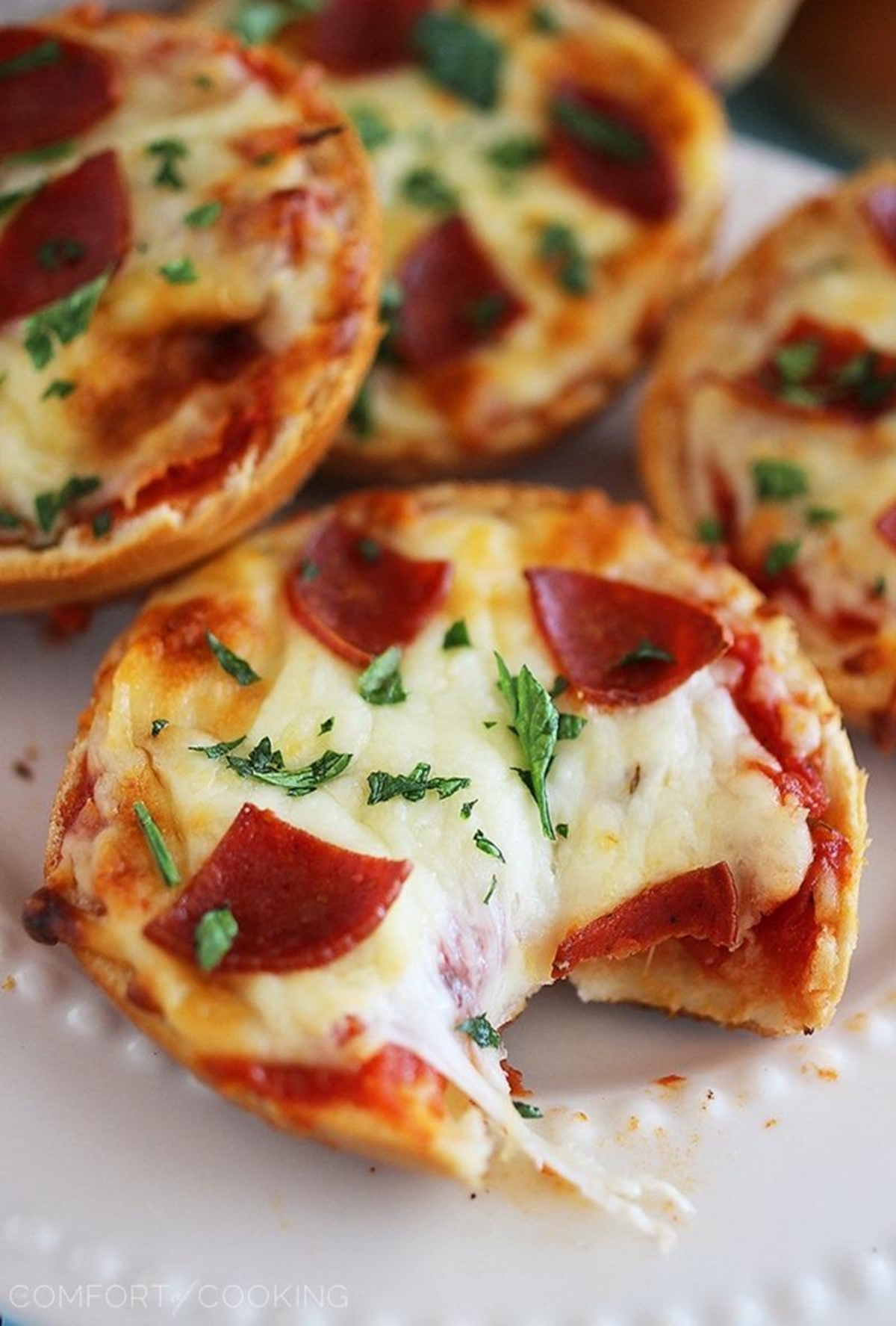 the comfort of cooking pizza bagels