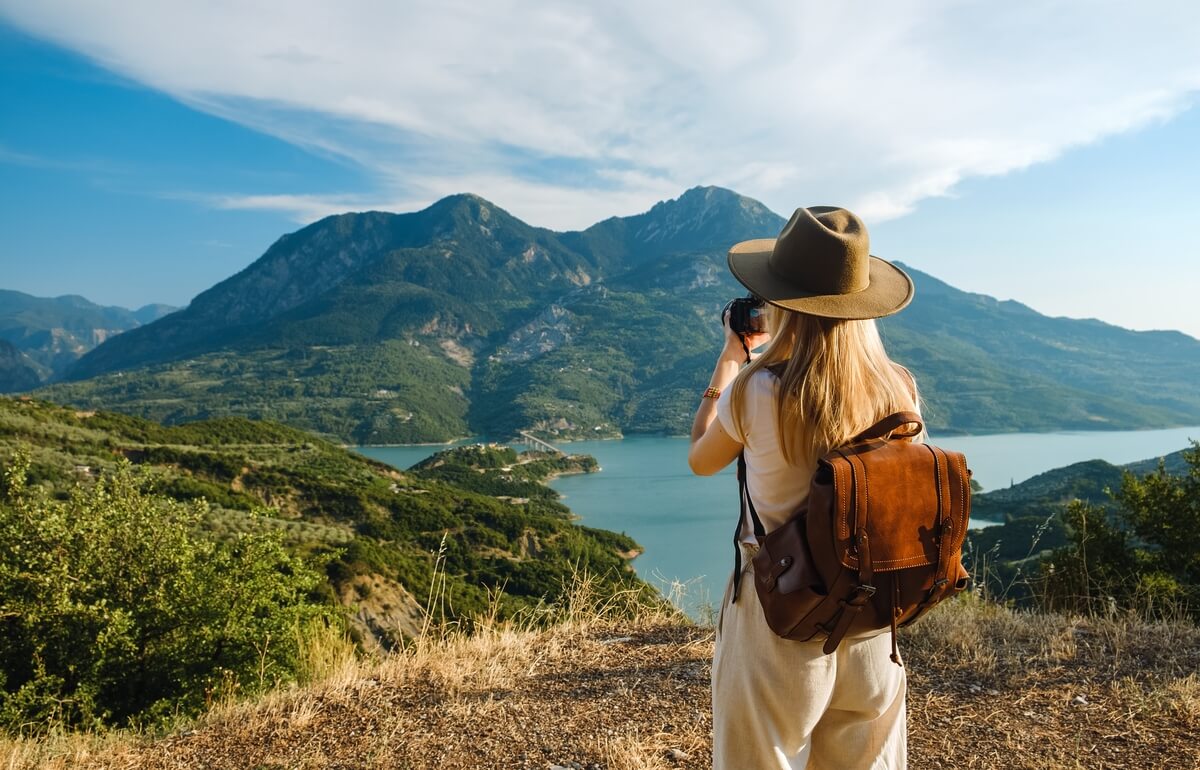 hiking woman taking photos