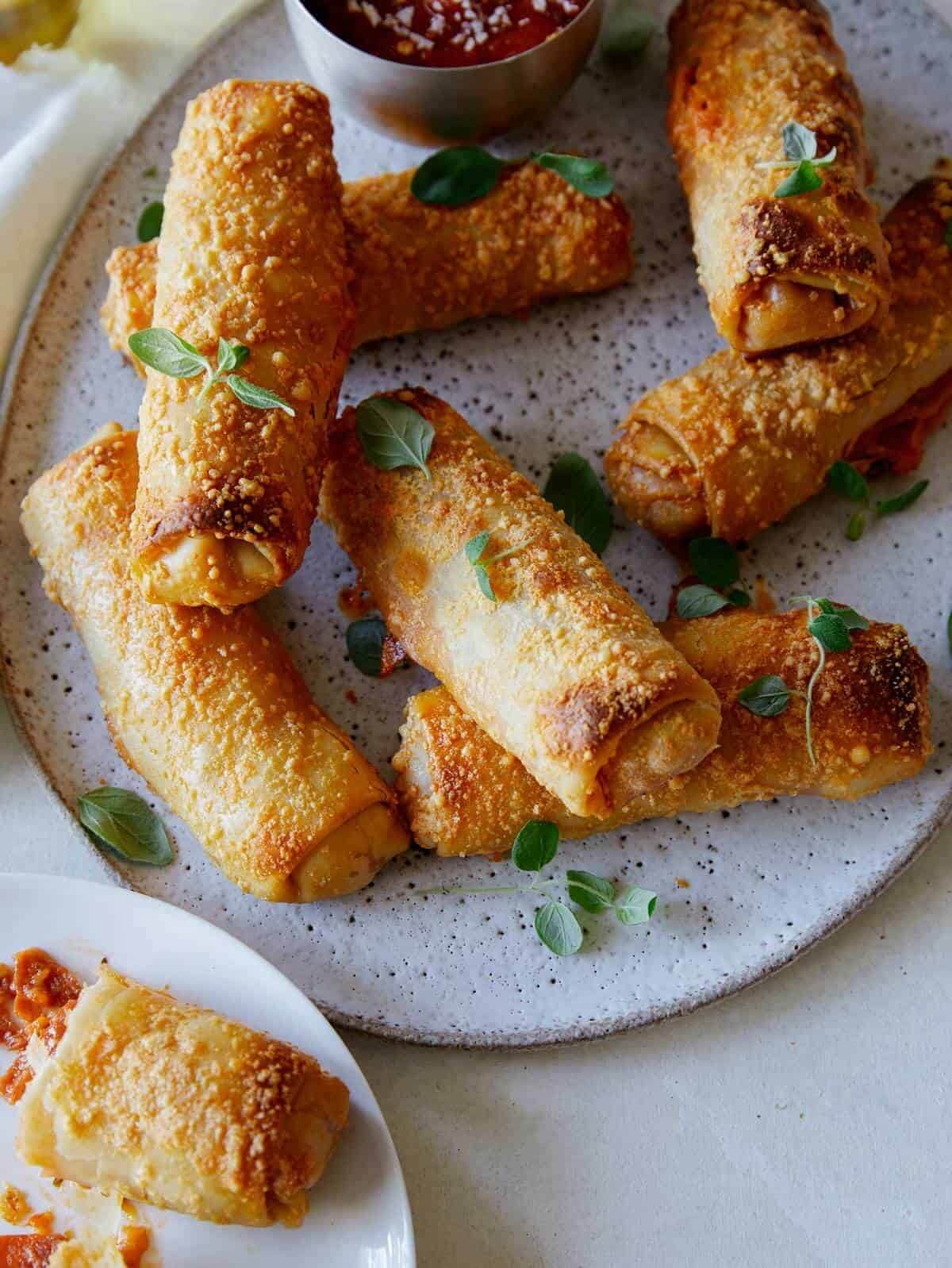 spoon fork bacon pizza egg rolls