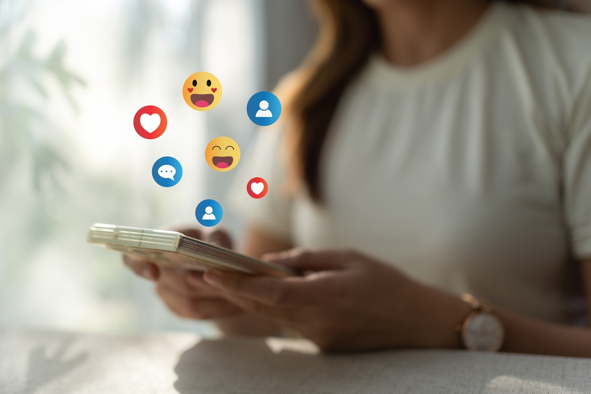 woman reacting to social media