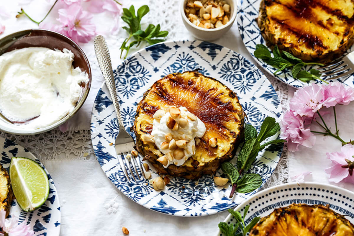 floating kitchen grilled pineapple and coconut whipped cream