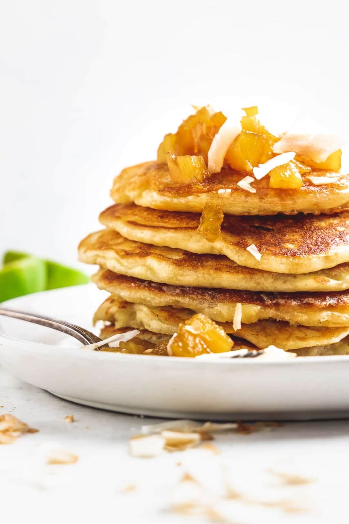 jo eats pina colada pancakes